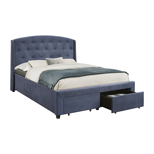 Alina Upholstery Storage Bed Frame Fabric with 2 Drawers - Navy Blue Queen