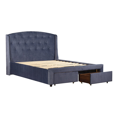 Alina Upholstery Storage Bed Frame Fabric with 2 Drawers - Navy Blue Queen