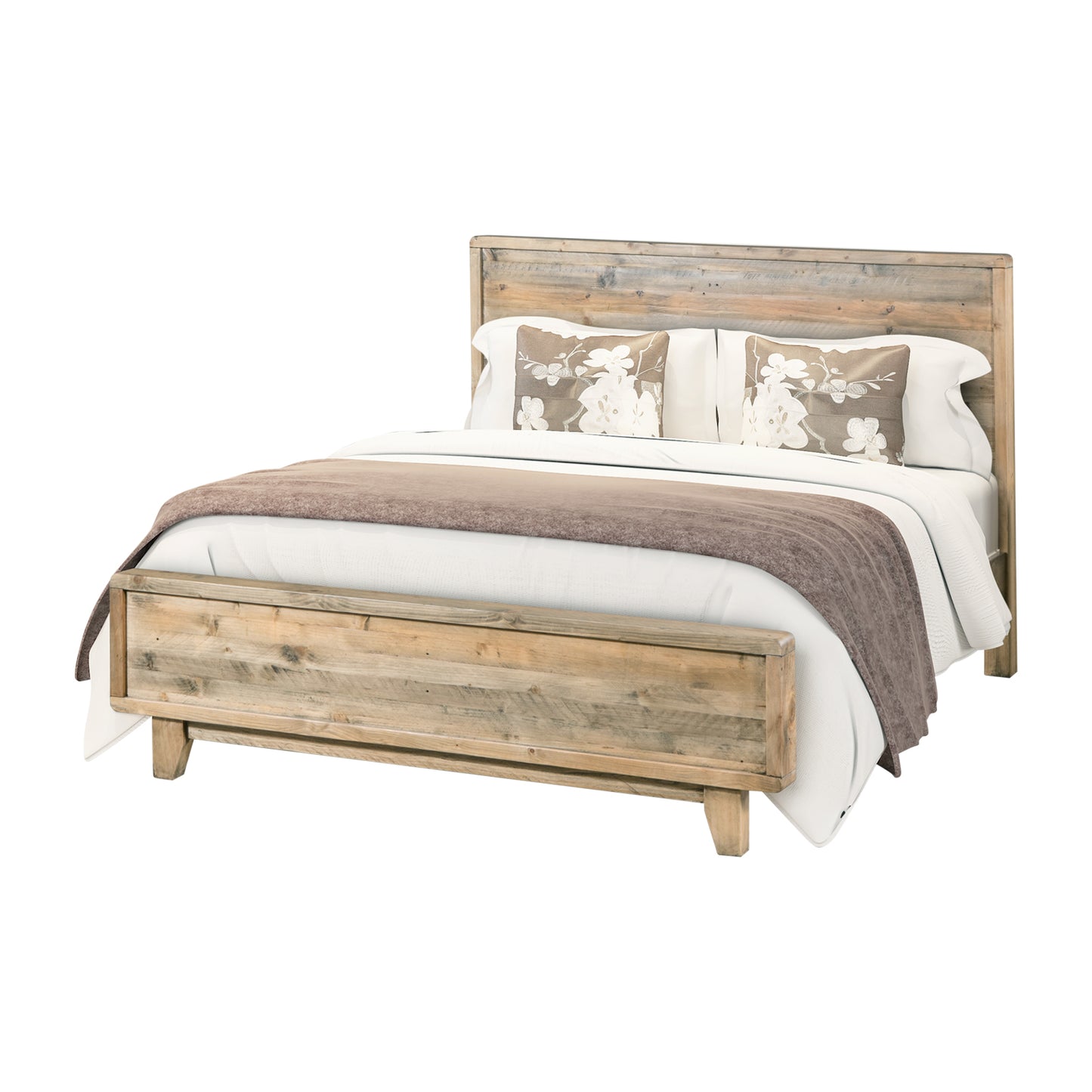 Nalini Wooden Bed Frame in Solid Wood Antique Design - Light Brown Queen