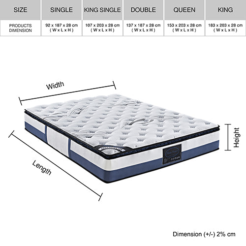 Isabella 28cm Mattress Latex Pillow Top Pocket Spring Foam Medium Firm Bed - Single