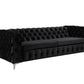 Mourd 3-Seater Sofa Classic Button Tufted Lounge Velvet Fabric with Metal Legs - Black