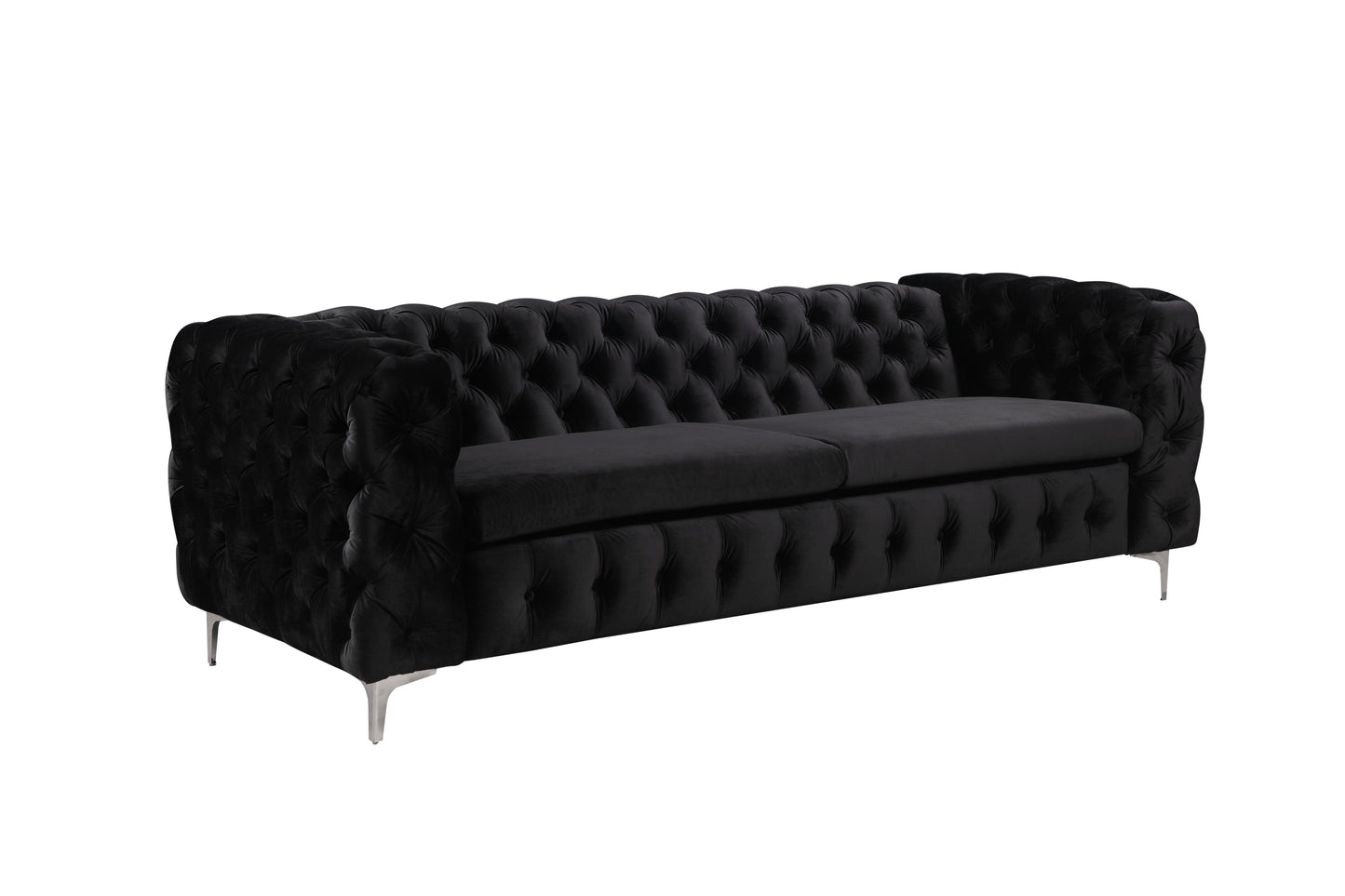 Mourd 3-Seater Sofa Classic Button Tufted Lounge Velvet Fabric with Metal Legs - Black