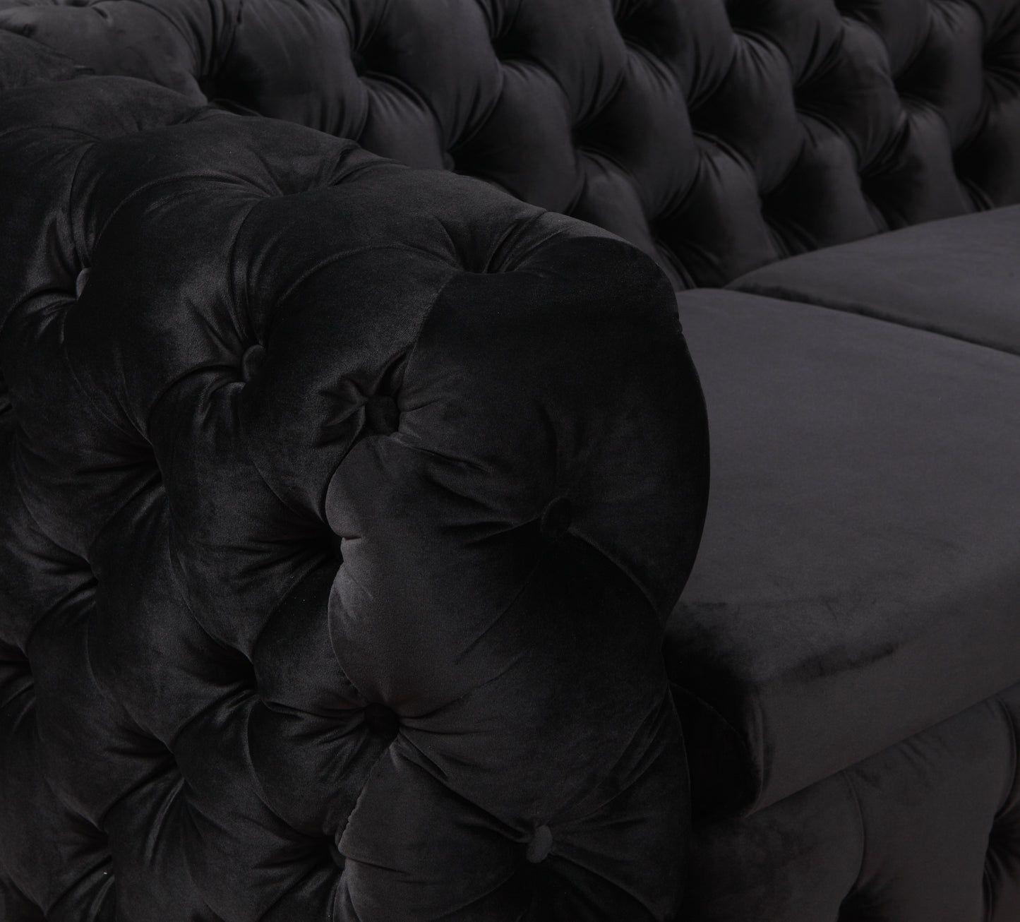 Mourd 3-Seater Sofa Classic Button Tufted Lounge Velvet Fabric with Metal Legs - Black