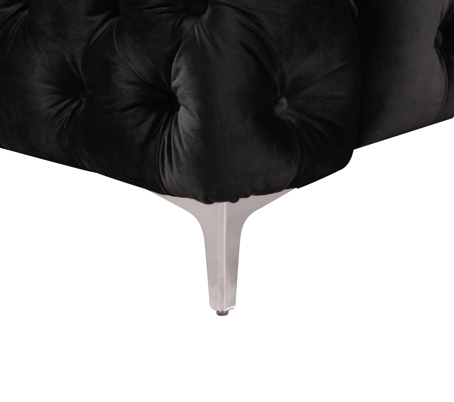 Mourd 3-Seater Sofa Classic Button Tufted Lounge Velvet Fabric with Metal Legs - Black