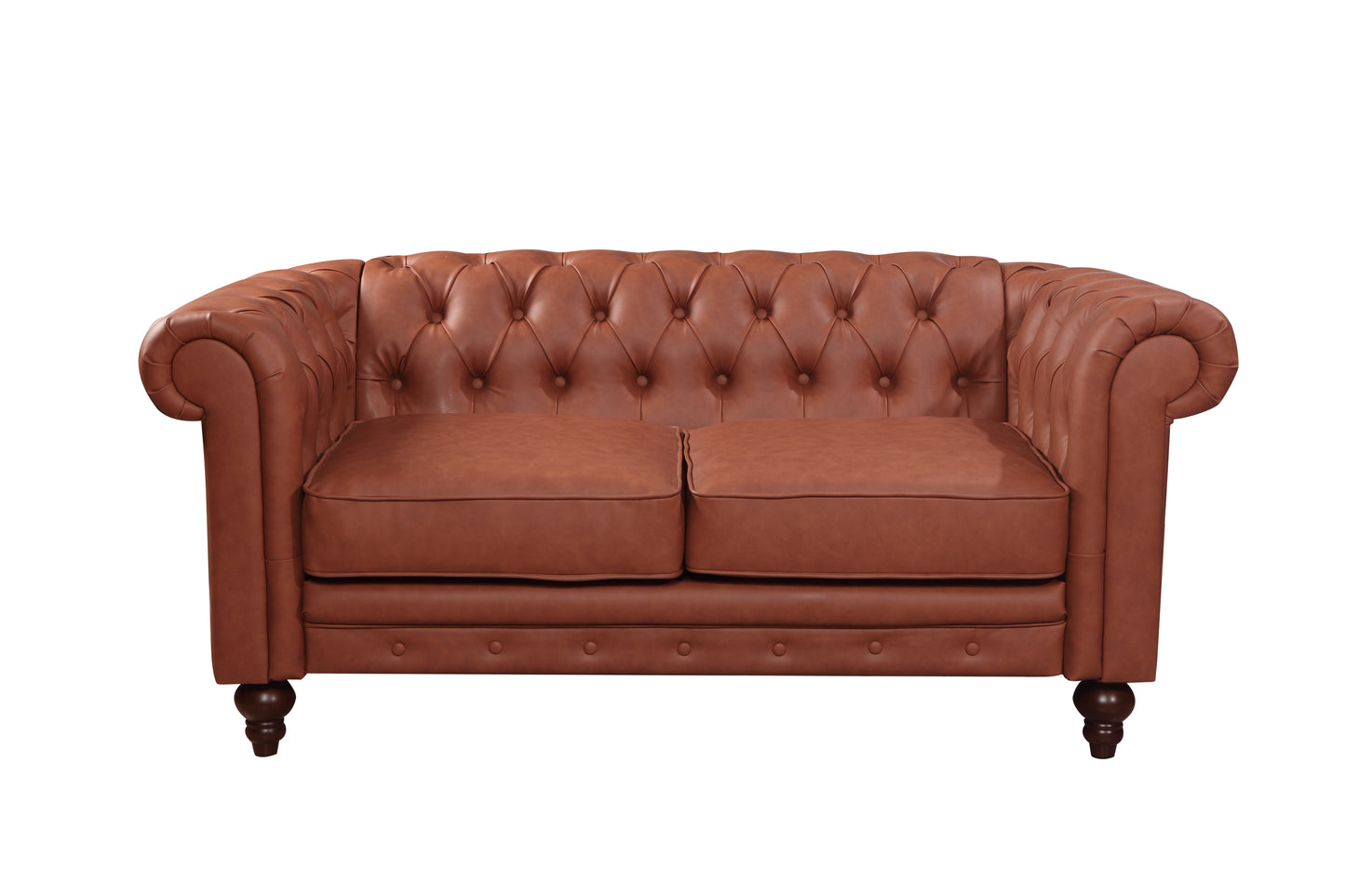 Mabel 2-Seater Sofa Lounge Button Tufted in Faux Leather - Brown