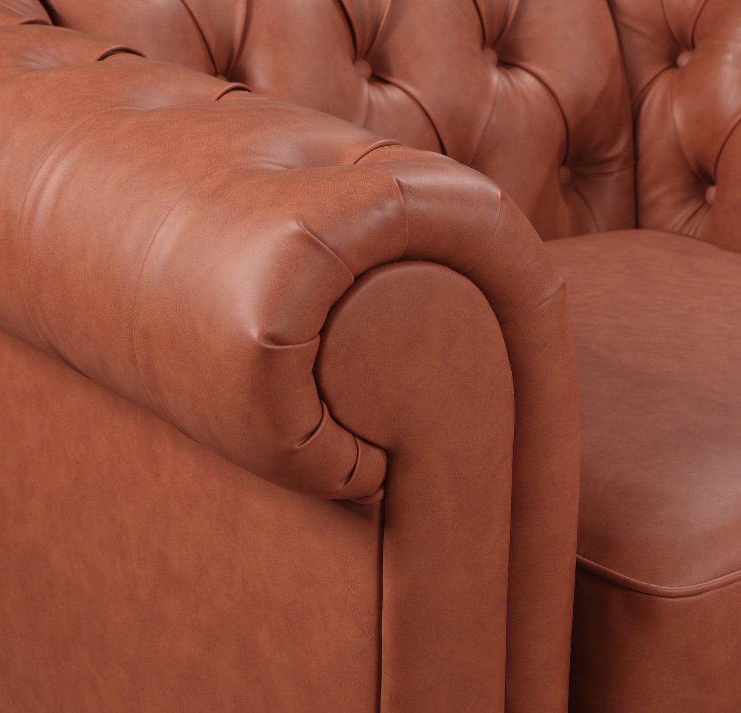 Mabel 2-Seater Sofa Lounge Button Tufted in Faux Leather - Brown
