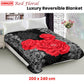 Whitney Throw Soft Blanket 800GSM Luxury Reversible Mink Blanket Red Floral Queen 200 x 240cm - Red Floral