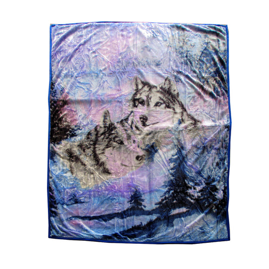 Walden Throw Soft Blanket 675GSM 2 Ply 3D Print Faux Mink Blanket Queen 200x240cm - Winter Wolf