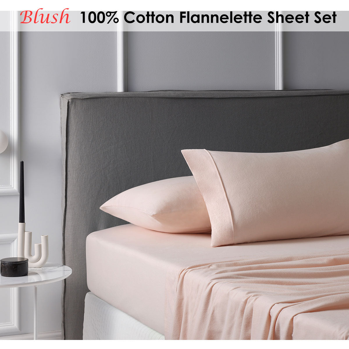 SINGLE Accessorize Cotton Flannelette Sheet Set - Blush Single
