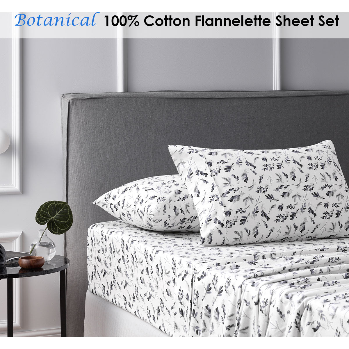 DOUBLE Accessorize Cotton Flannelette Sheet Set - Botanical Double