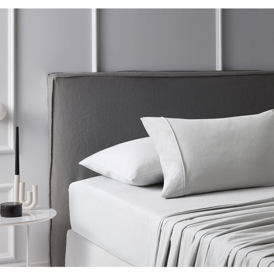 SINGLE Accessorize Cotton Flannelette Sheet Set - Light Grey Single