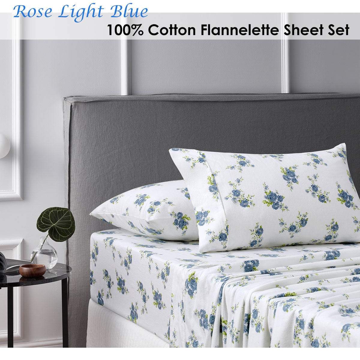 SINGLE Accessorize Cotton Flannelette Sheet Set - Light Blue Single