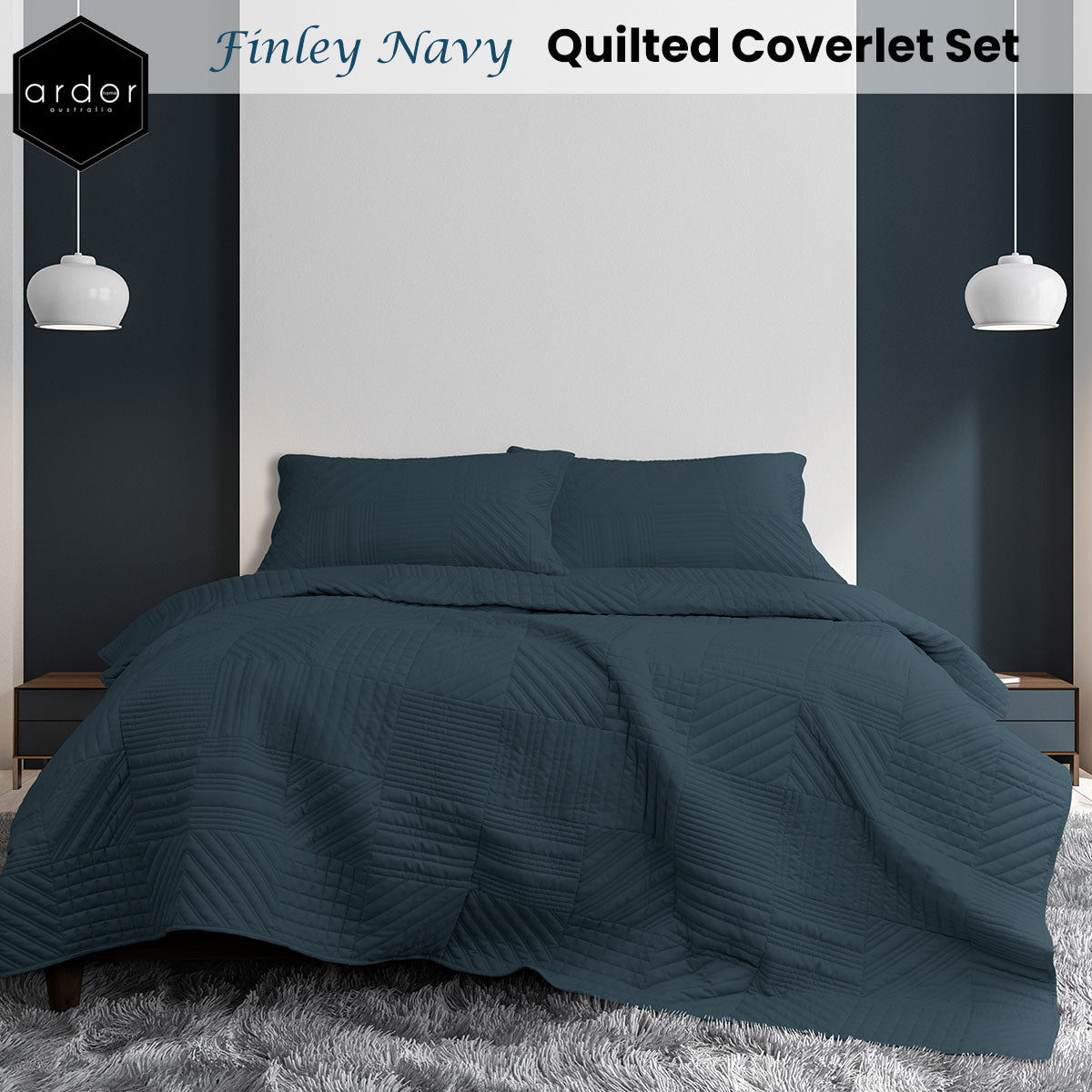 QUEEN 3-Piece Quilted Coverlet Set - Navy