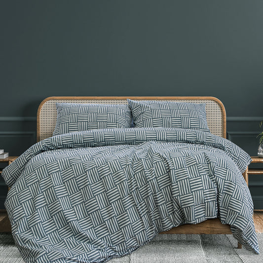 KING Printed Quilt Cover Set - Faded Indigo