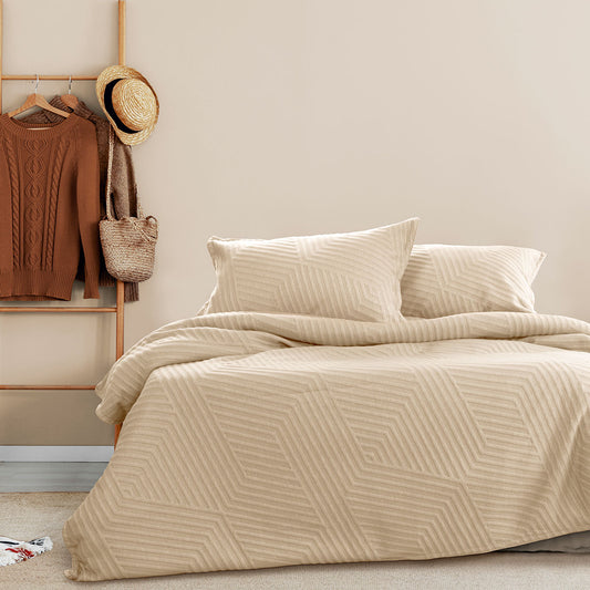 KING Linen Embossed Texture Geo Quilt Cover Set - Jacquard
