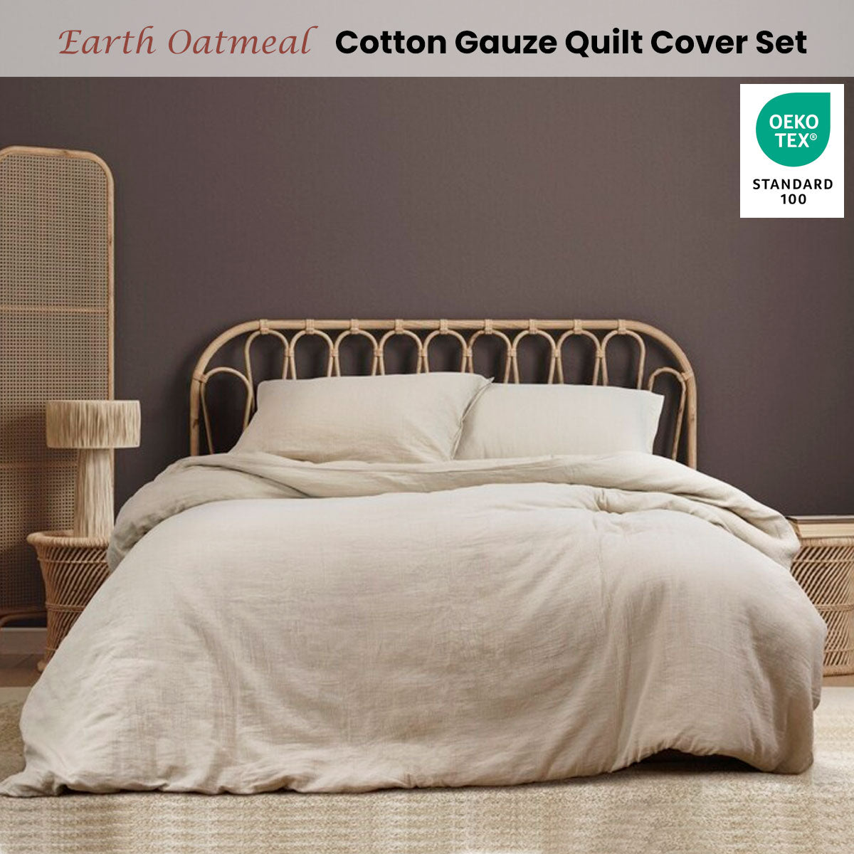 QUEEN Cotton Gauze Quilt Cover Set - Beige