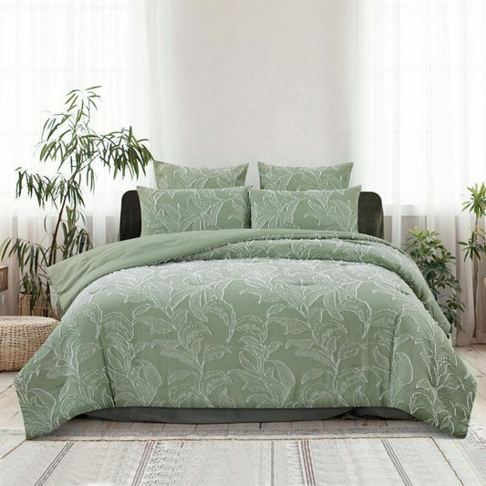QUEEN Textured Clipped Jacquard Quilt Cover Set - Pale Olive