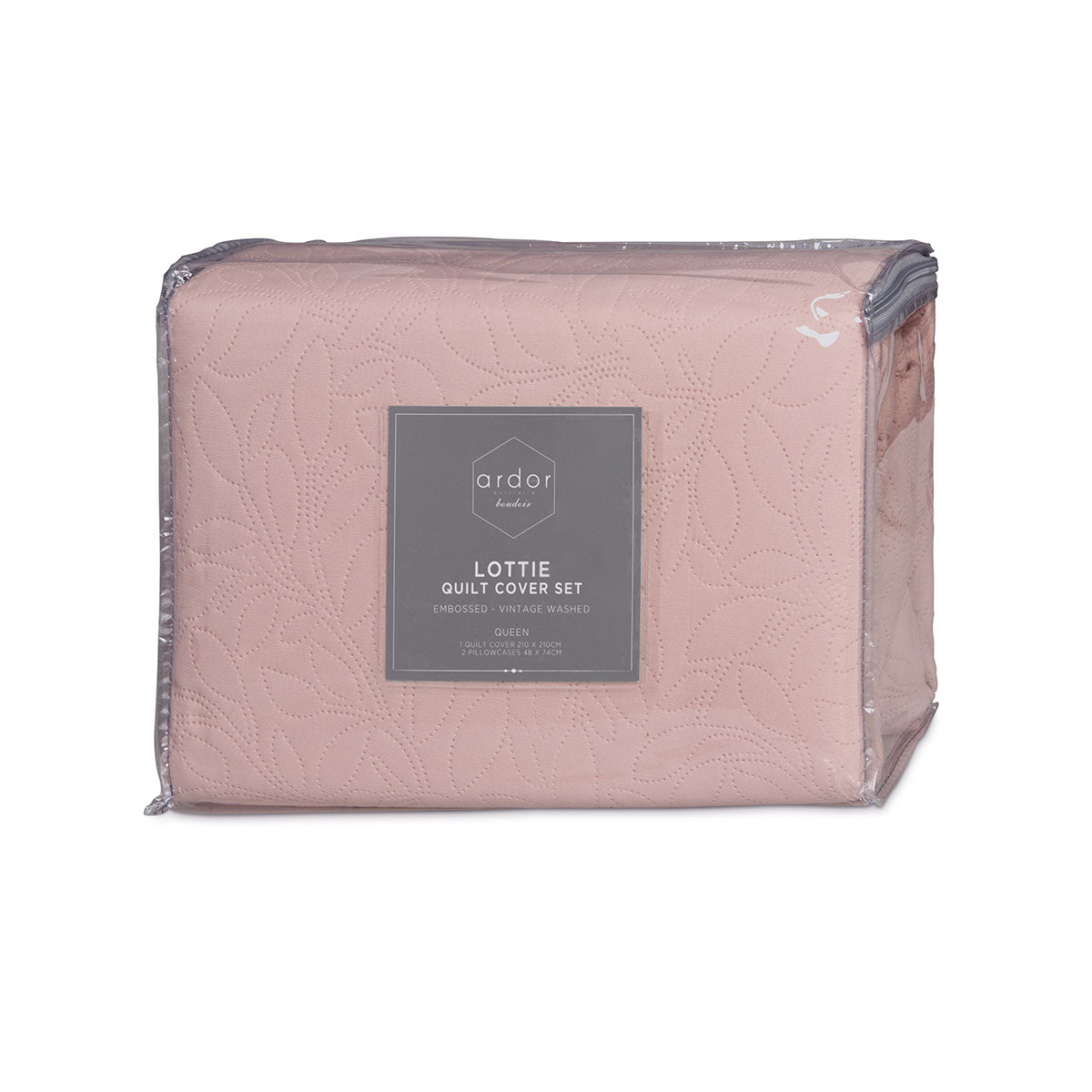QUEEN Pinsonic Embossed Quilt Cover Set - Blush