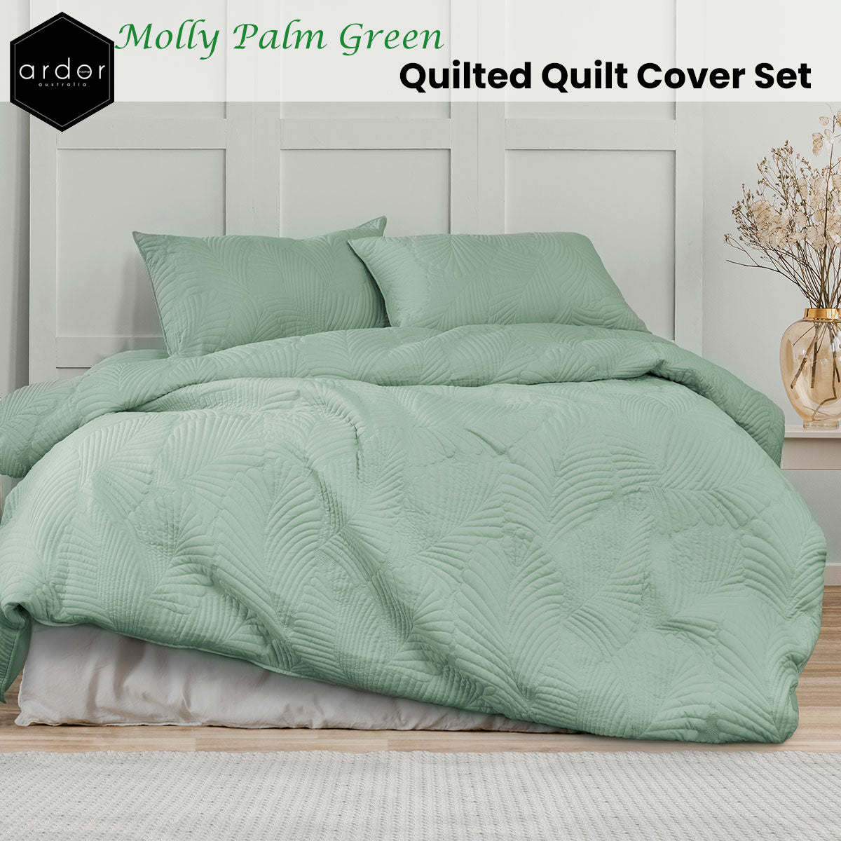 KING Quilted Quilt Cover Set - Palm Green