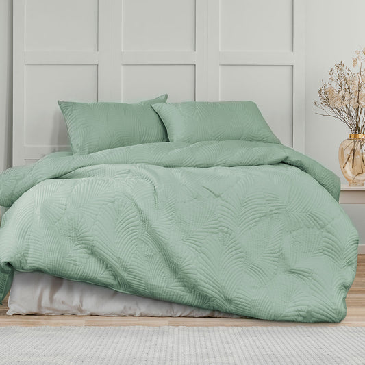 QUEEN Quilted Quilt Cover Set - Palm Green