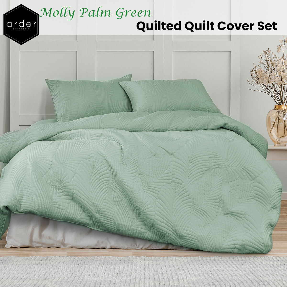 QUEEN 3-Piece Quilted Quilt Cover Set - Green