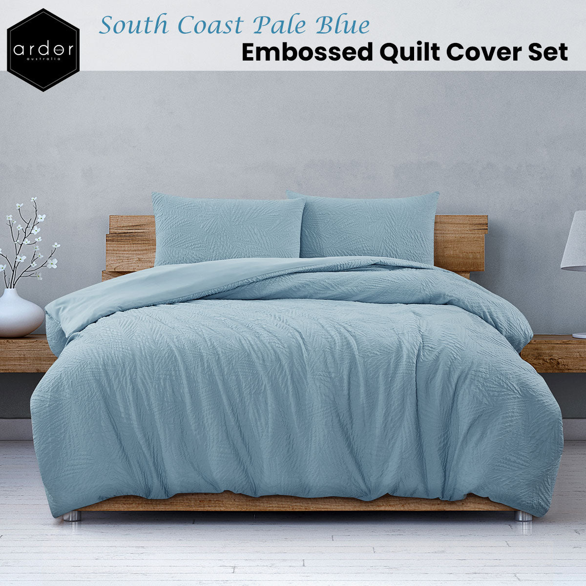 KING Embossed Quilt Cover Set - Pale Blue