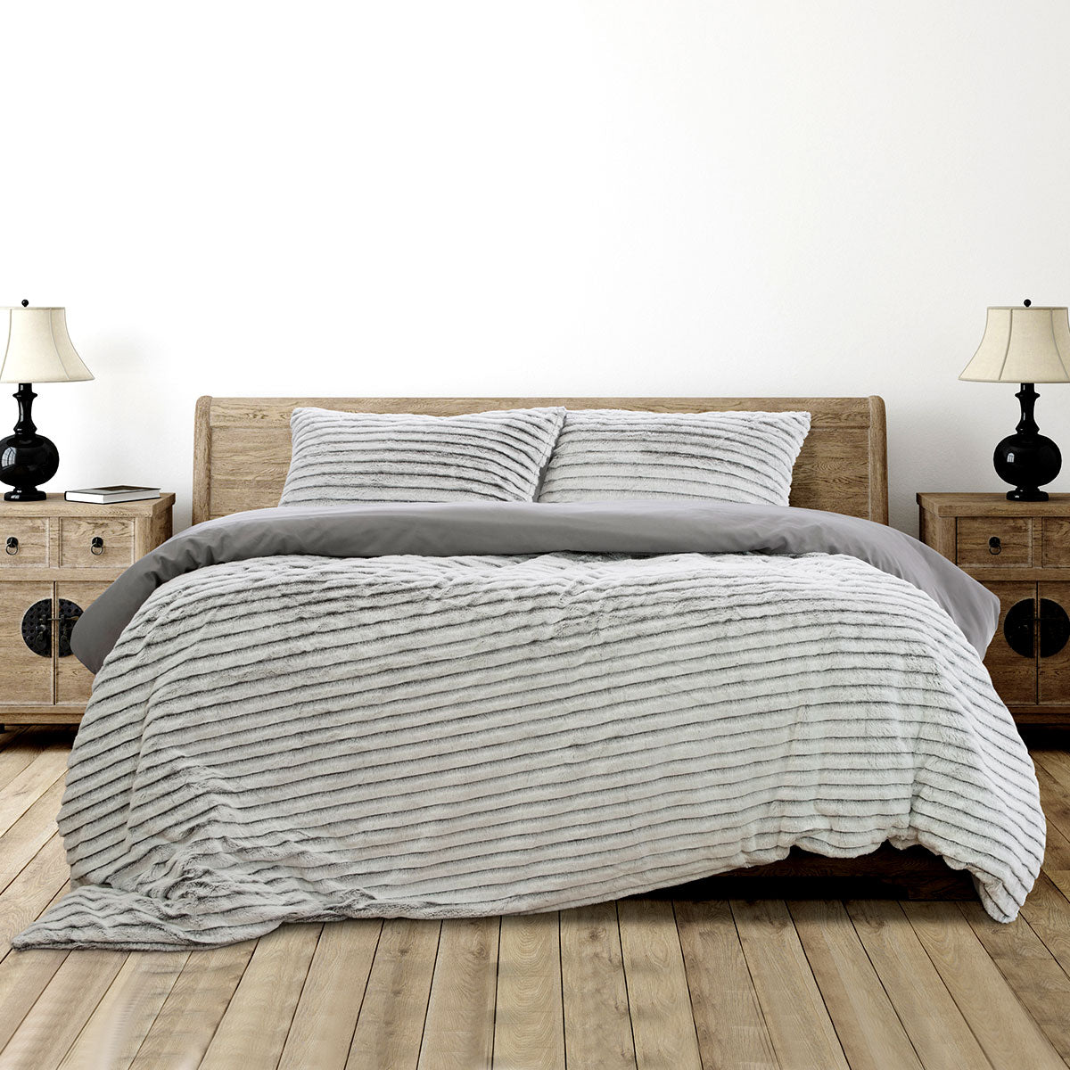 KING Faux Fur Super Soft Quilt Cover Set - Grey