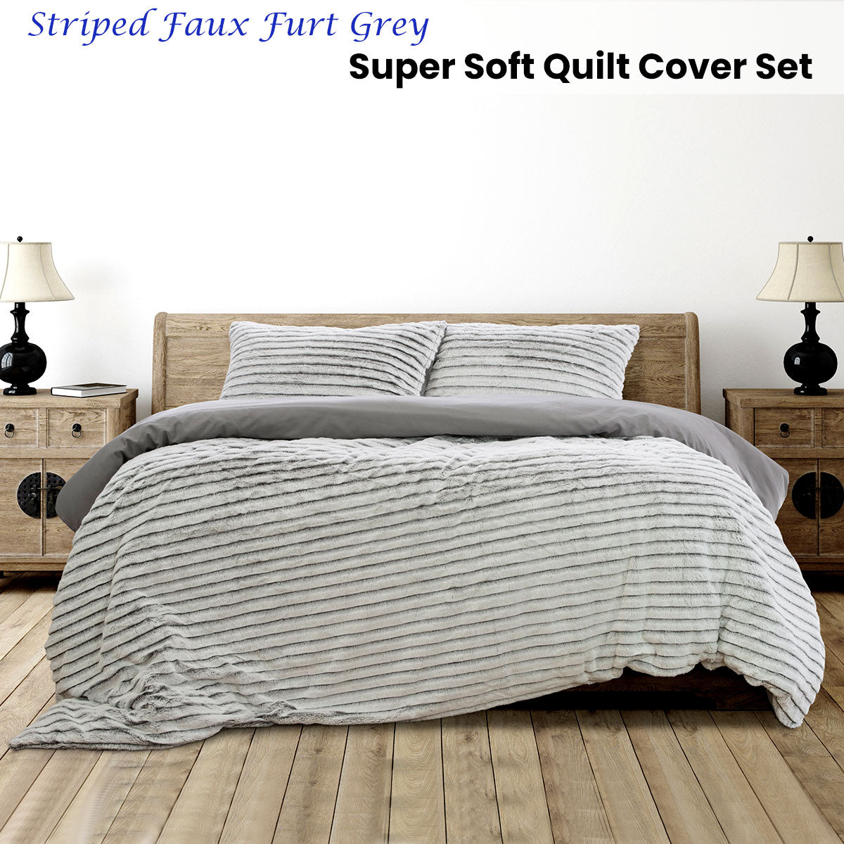 KING Faux Fur Super Soft Quilt Cover Set - Grey