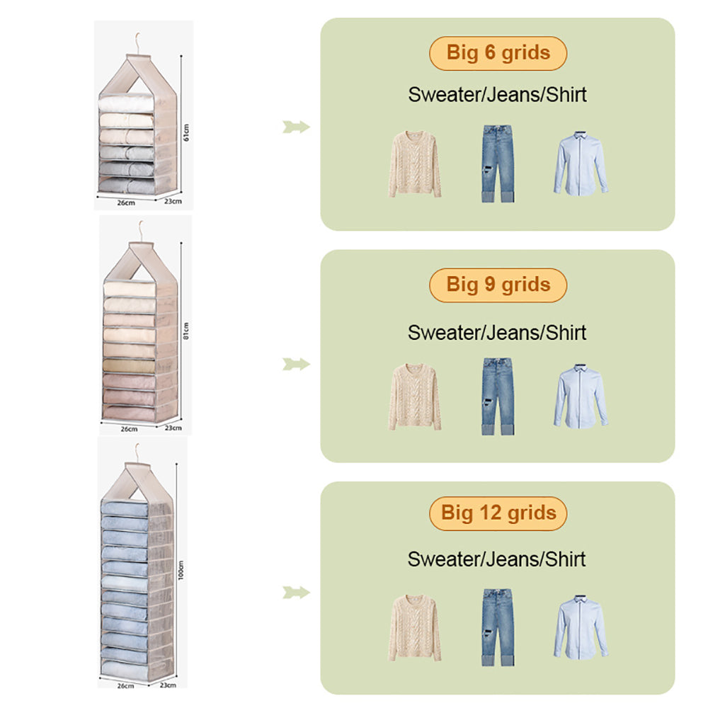 6-12 Large Grids Wardrobe Clothes Organizer Hanging Wardrobe Pants Storage Bag (6 Grids)