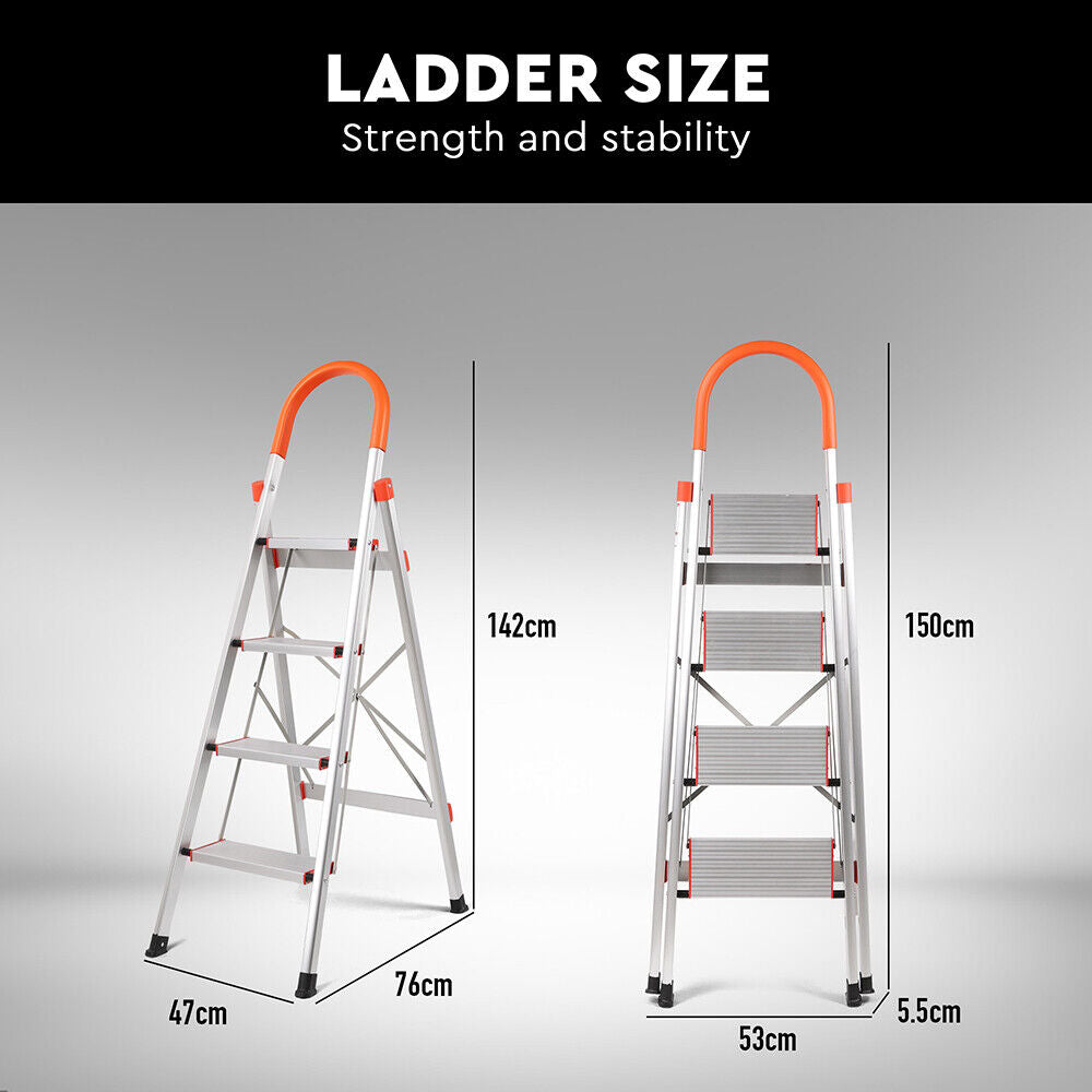 4 Step Ladder Multi-Purpose Folding Aluminium Non-Slip Platform Household