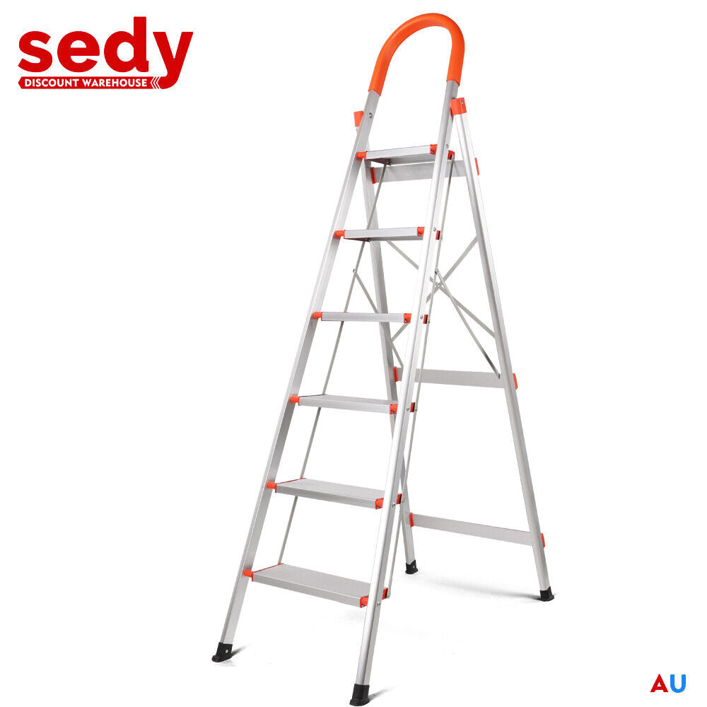 6 Step Ladder Folding Aluminium Portable Multi-Purpose Household Tool Non-Slip