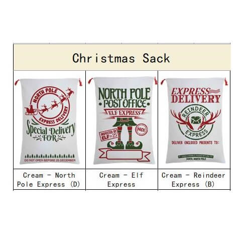 Large Christmas XMAS Hessian Santa Sack Stocking Bag Reindeer Children Gifts Bag, Cream - Rudolph Express