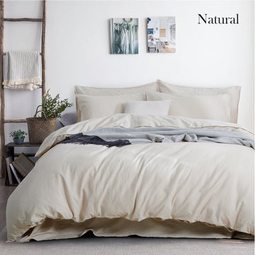 KING Luxurious Linen Cotton Quilt Cover Set - Natural