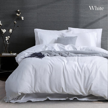 KING Luxurious Linen Cotton Quilt Cover Set - White
