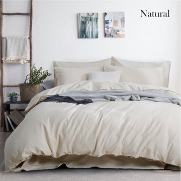 QUEEN Luxurious Linen Cotton Quilt Cover Set - Natural