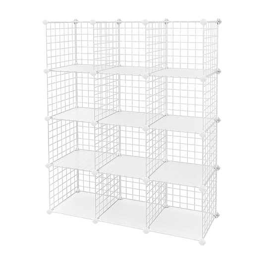 12 Cube Wire Grid Organiser Bookcase Storage Cabinet Wardrobe Closet - White