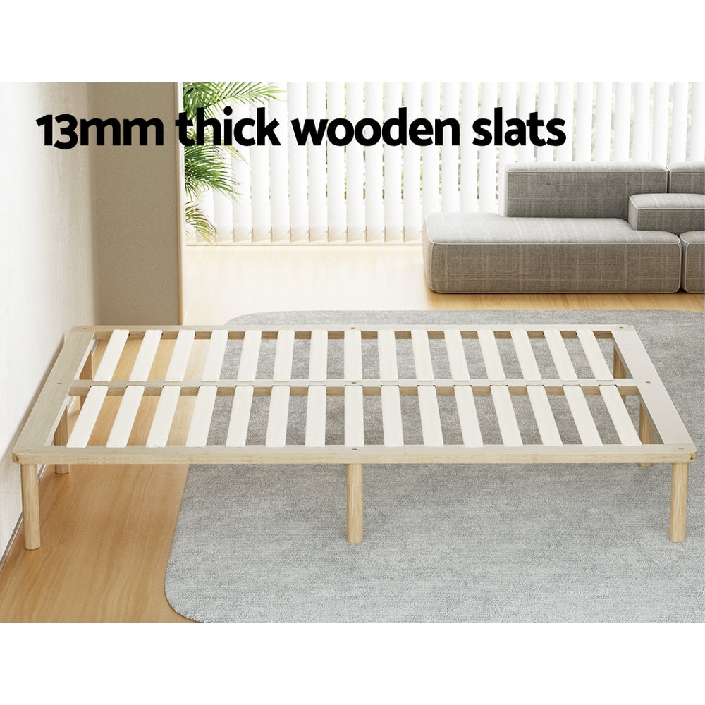 Elara Bed Frame Wooden Base Platform Timber Pine - Natural Double