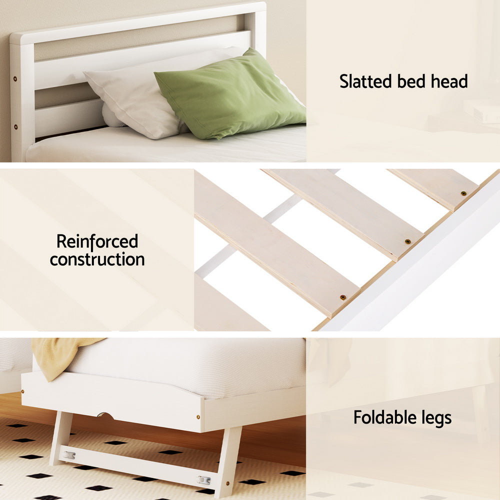 Brielle Bed Frame 2-in-1 Wooden with Trundle Bed - White Single
