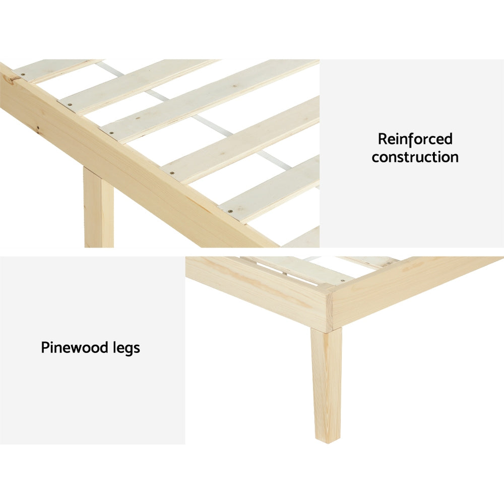 Lyanna Bed Frame Wooden Base Platform Timber Pine - Natural Double