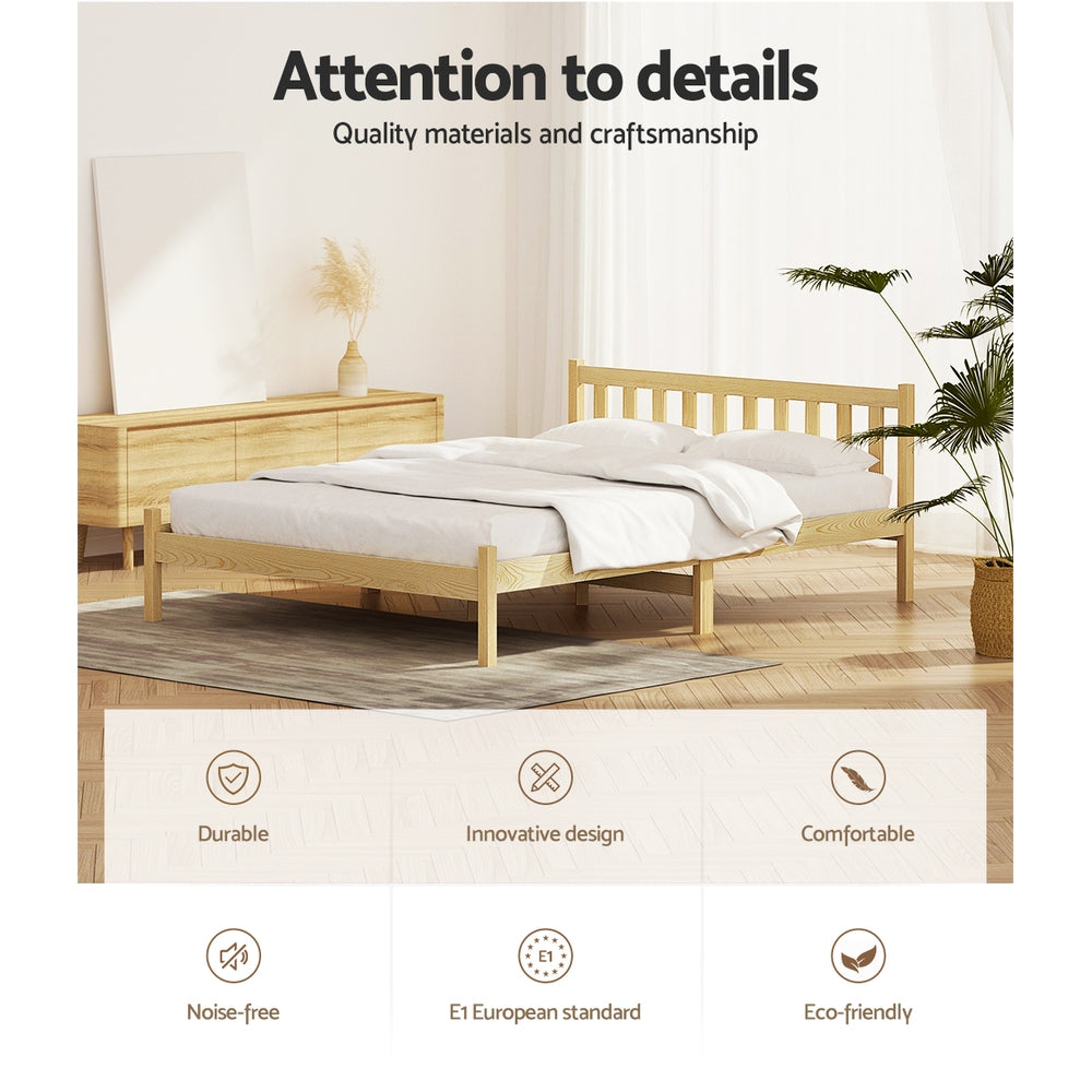 Seville Wooden Bed Frame Pine Timber no Drawers - Oak Double