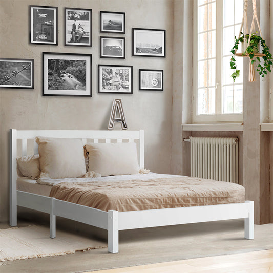 Seville Wooden Bed Frame Pine Timber no Drawers - White Queen