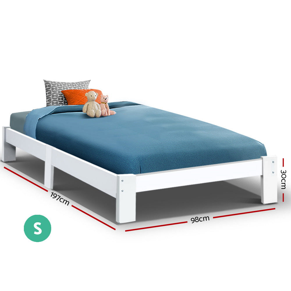 Haven Bed Frame Wooden Bed Base Platform - White Single