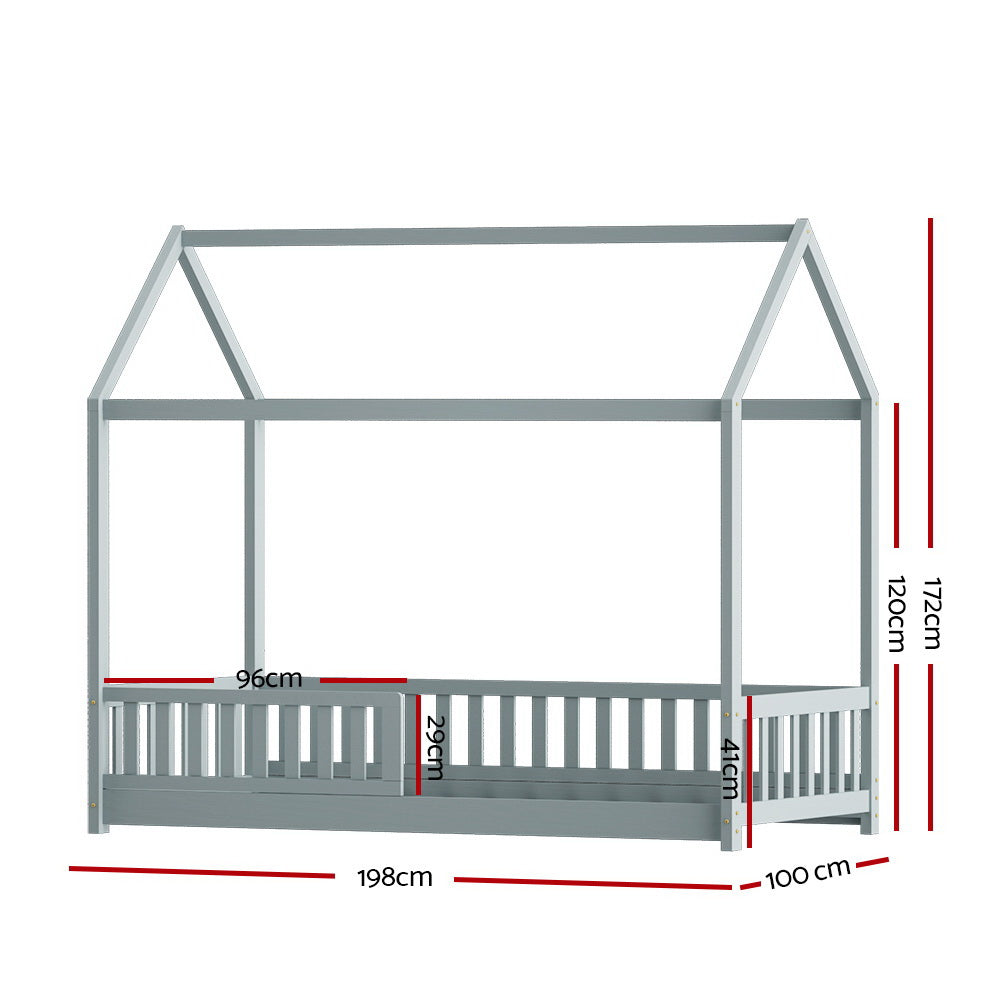 Blair White Wooden Bed Frame House Pine Timber Platform - Grey Single