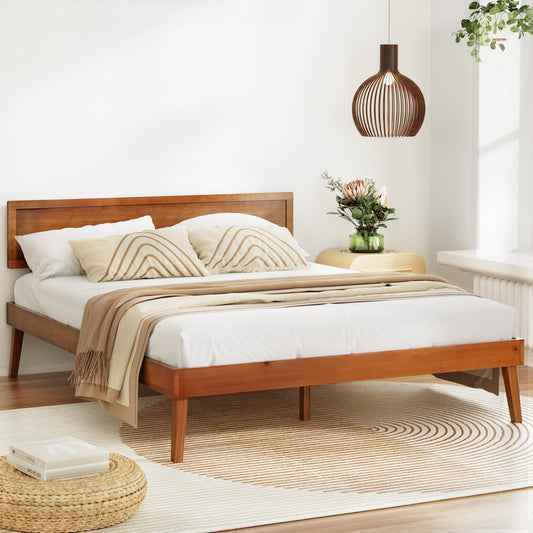 Zoey Bed Frame Wooden Bed Base - Walnut Queen