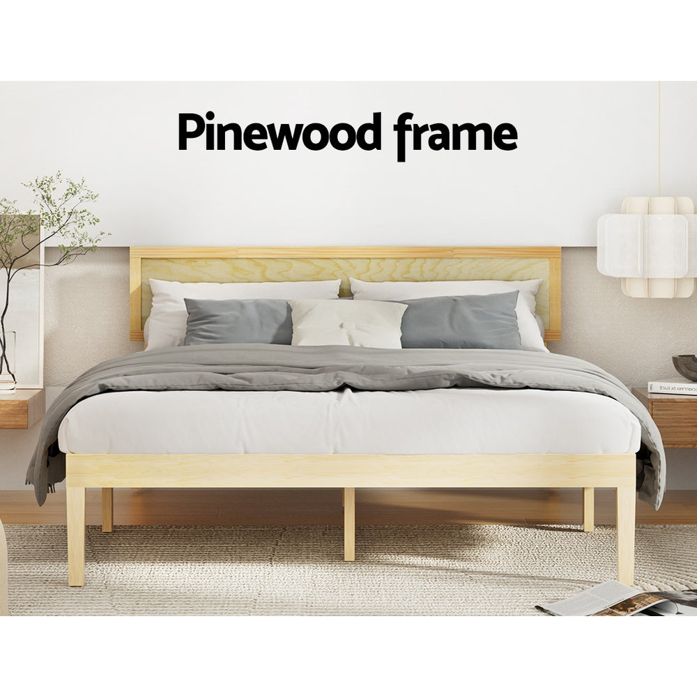 Fiora Bed Frame Wooden Base Platform Timber Pine - Natural Double