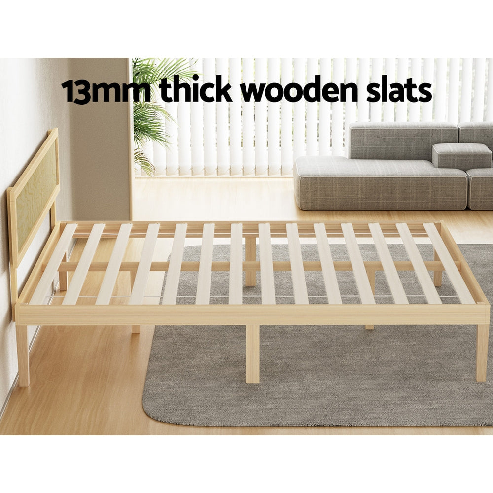 Fiora Bed Frame Wooden Base Platform Timber Pine - Natural Double