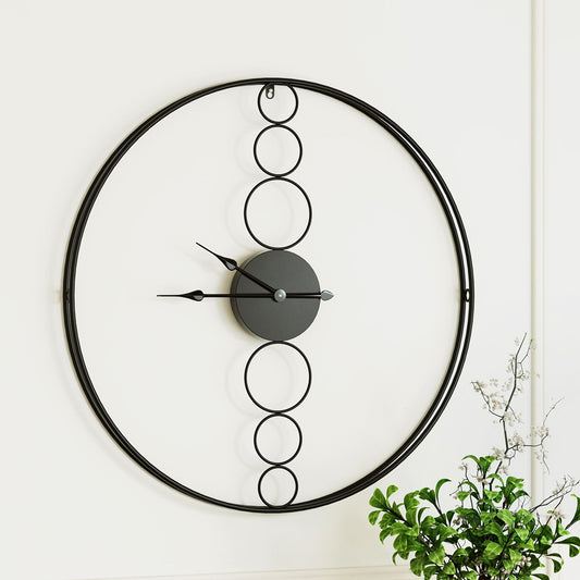75cm Wall Clock Large No Numeral Round - Black