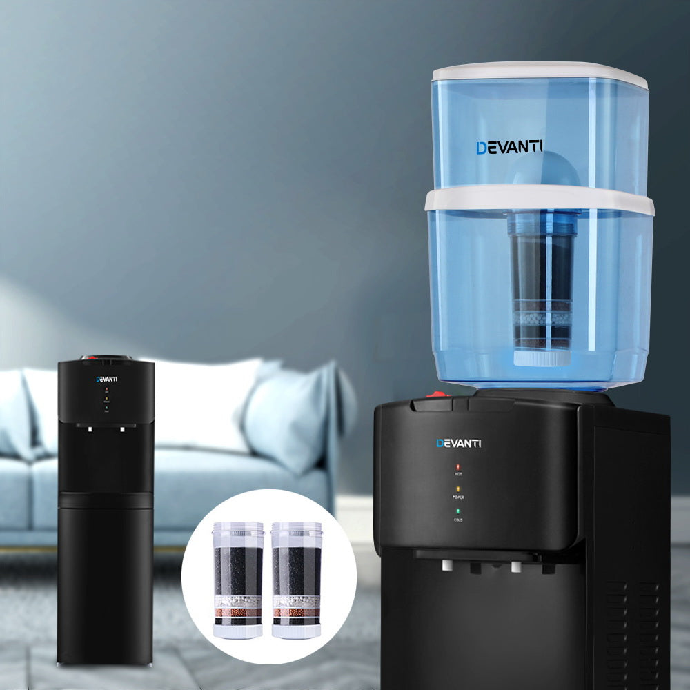 Devanti Water Cooler Dispenser Stand 22L Bottle Black with 2 Filter
