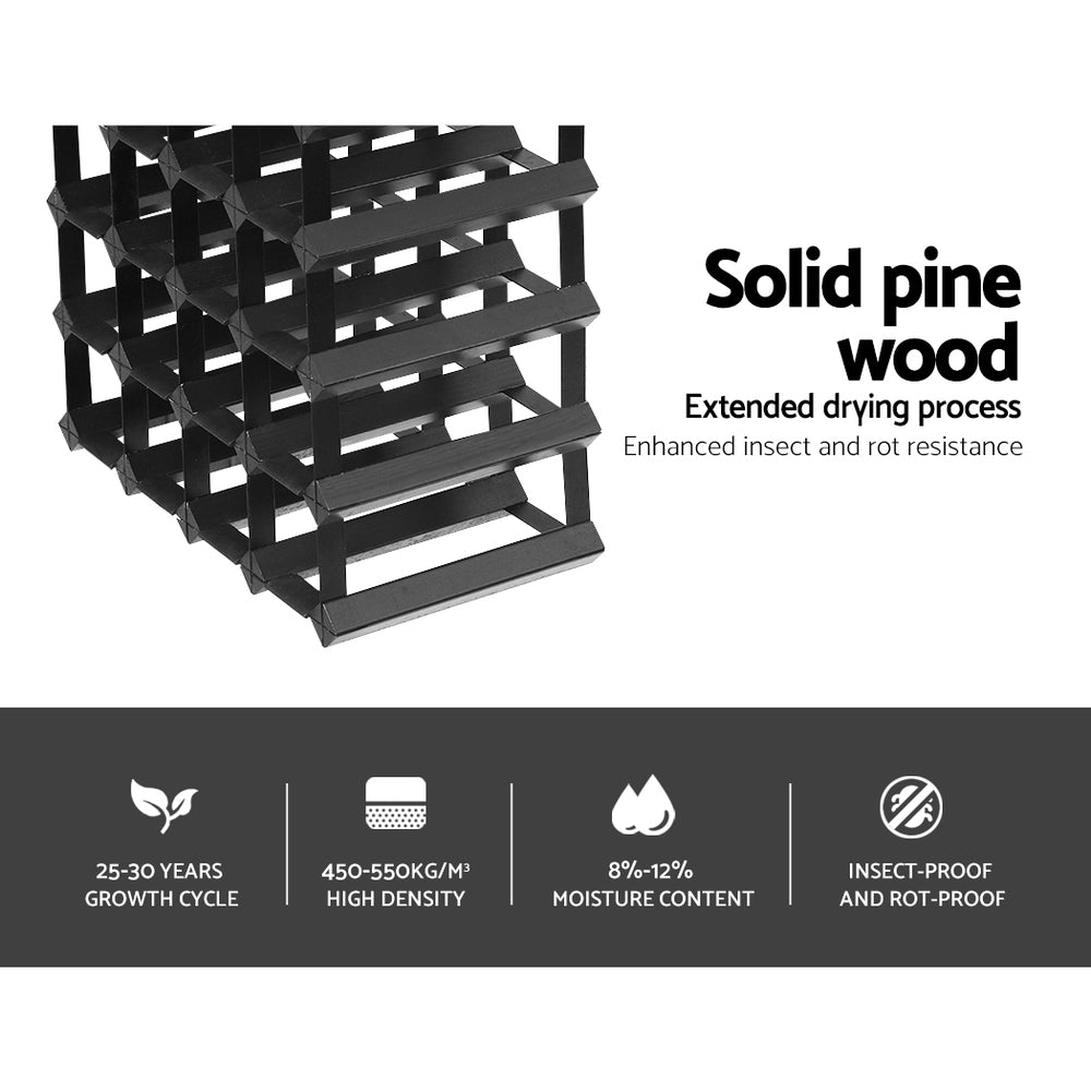 20 Bottle Timber Wine Rack Wooden Storage Wall Racks Holders Cellar - Black