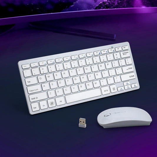 Wireless Keyboard and Mouse Combo Bluetooth Set for PC Laptop Phone Tablet 78 Keys White